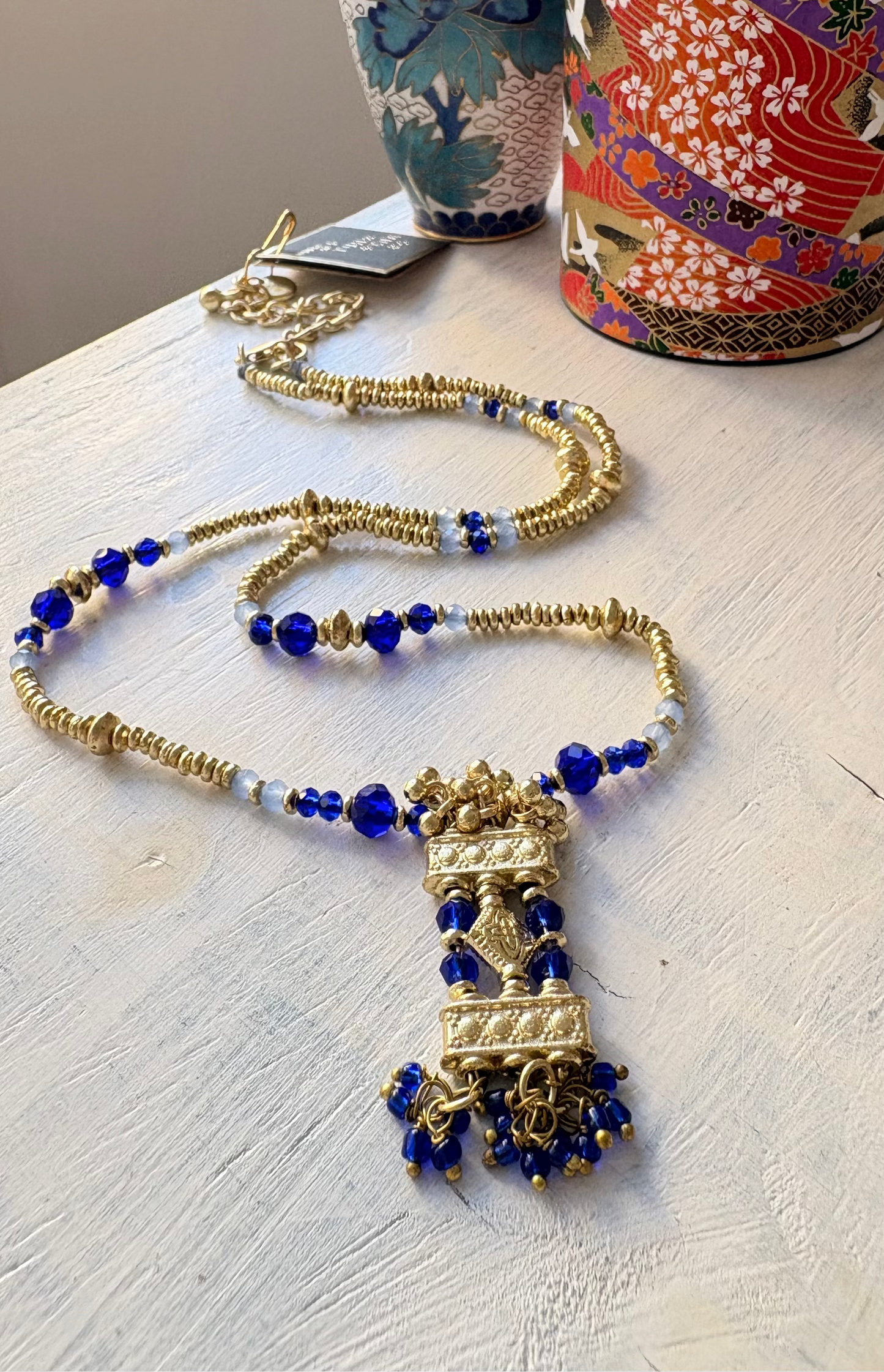 Collana Oro + Cristalli Blu