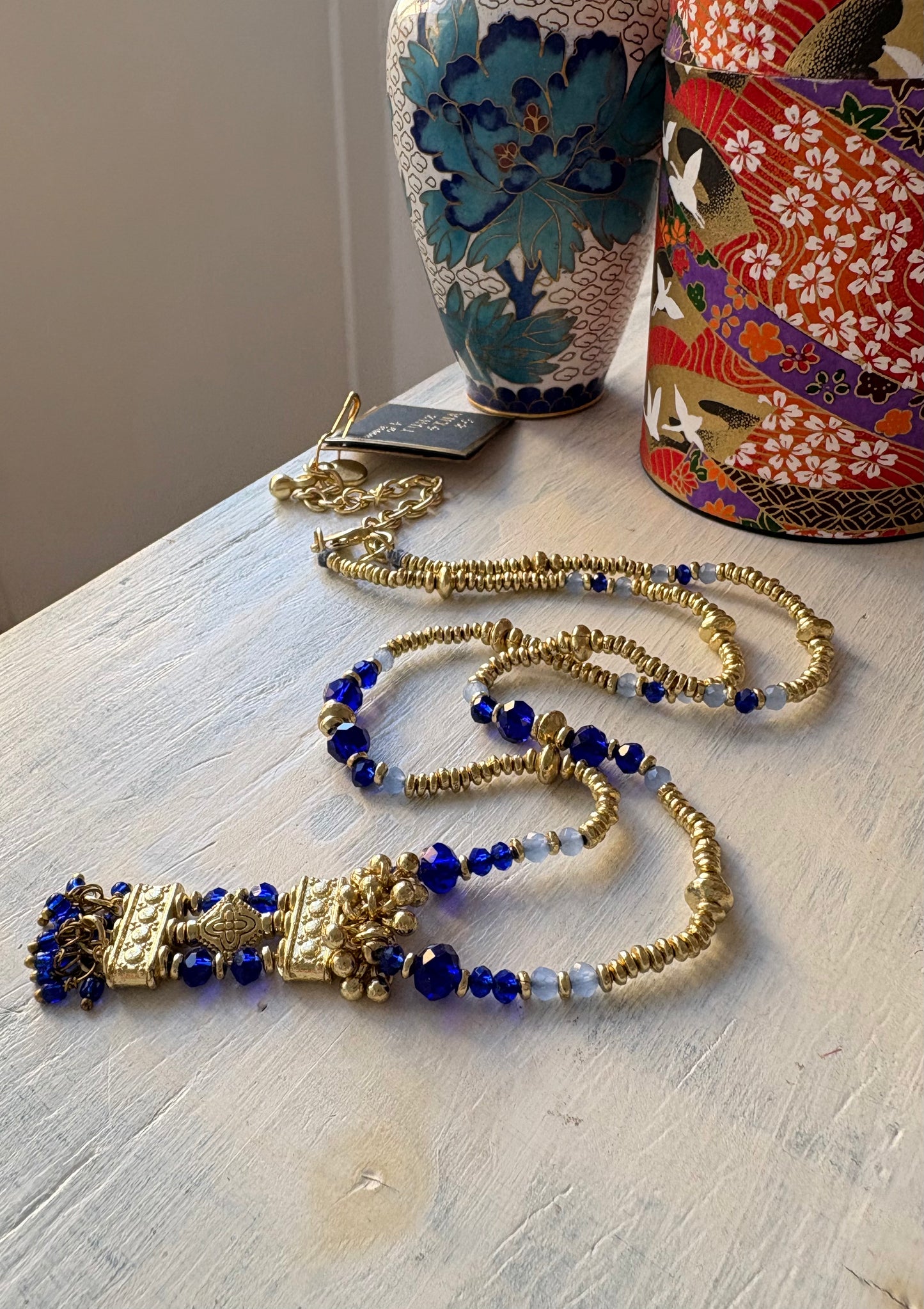 Collana Oro + Cristalli Blu