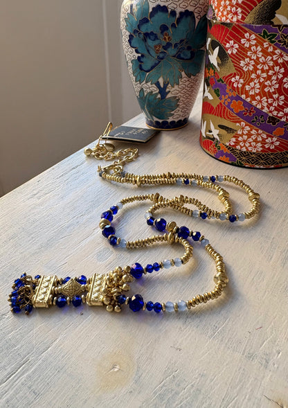 Collana Oro + Cristalli Blu