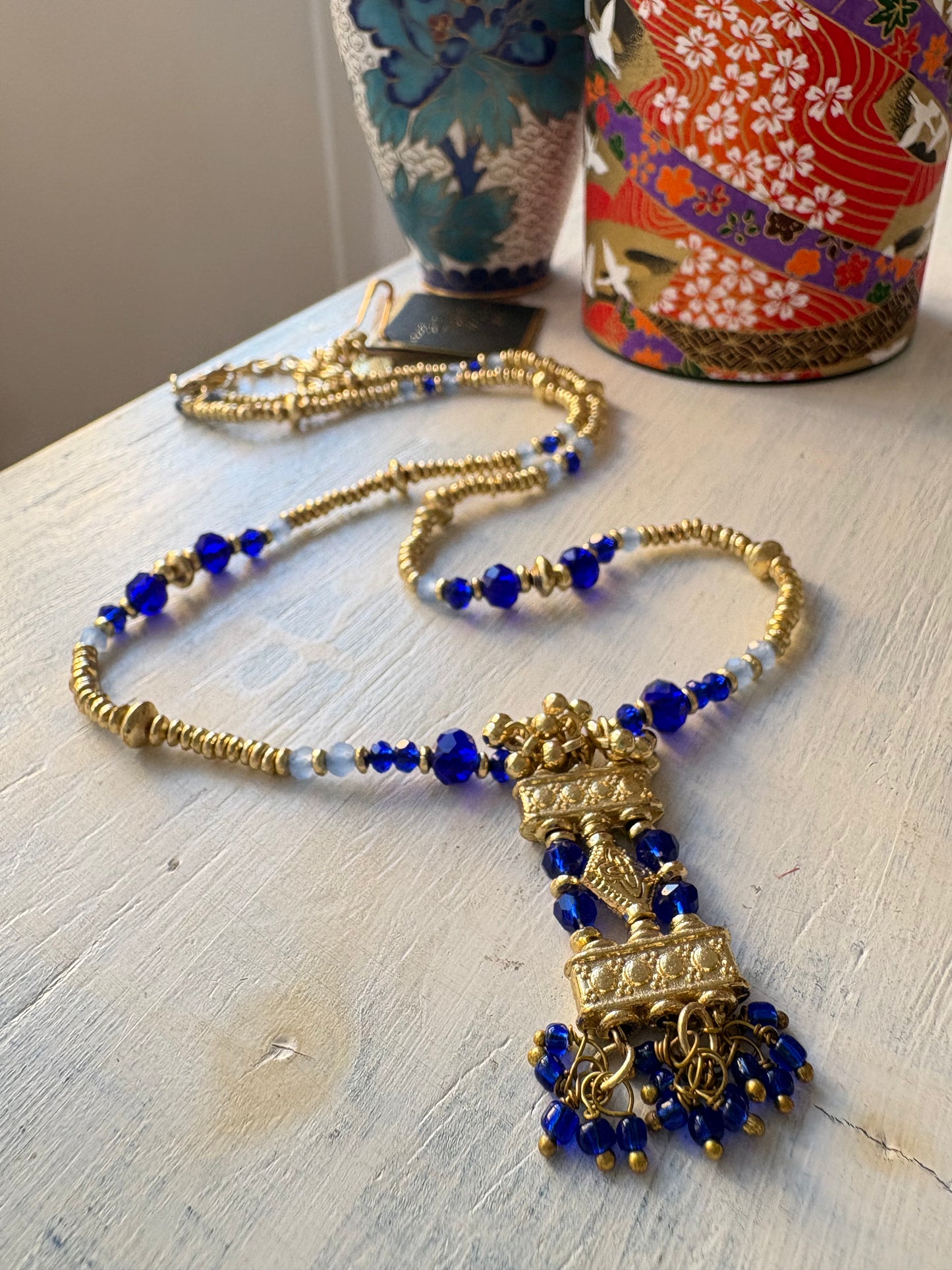Collana Oro + Cristalli Blu