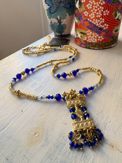 Collana Oro + Cristalli Blu