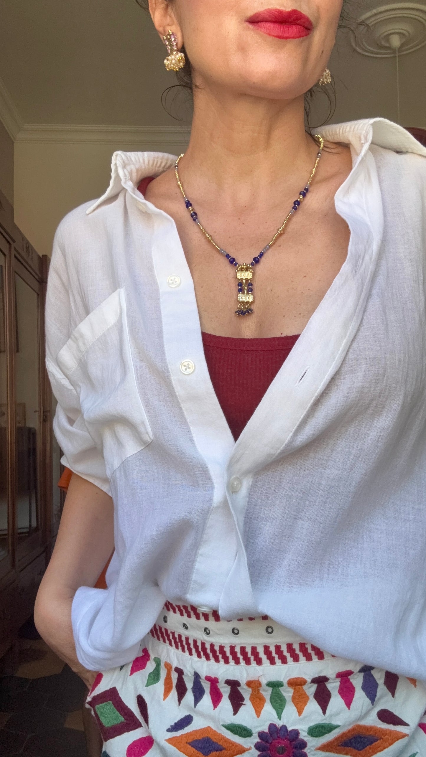 Collana Oro + Cristalli Blu