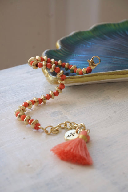 Bracciale Oro + Cristalli Corallo