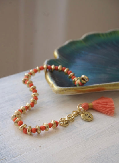 Bracciale Oro + Cristalli Corallo