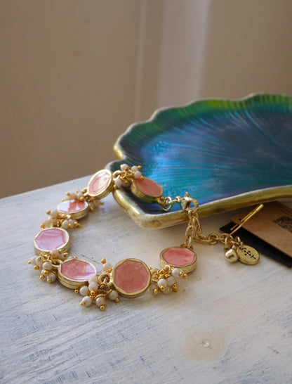 Bracciale Oro + Smalto Corallo e Perle