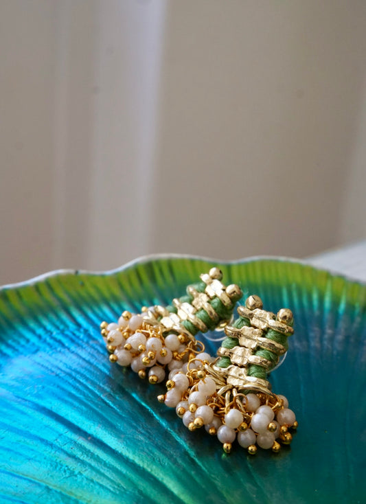 Orecchini Oro + Perle e Verde