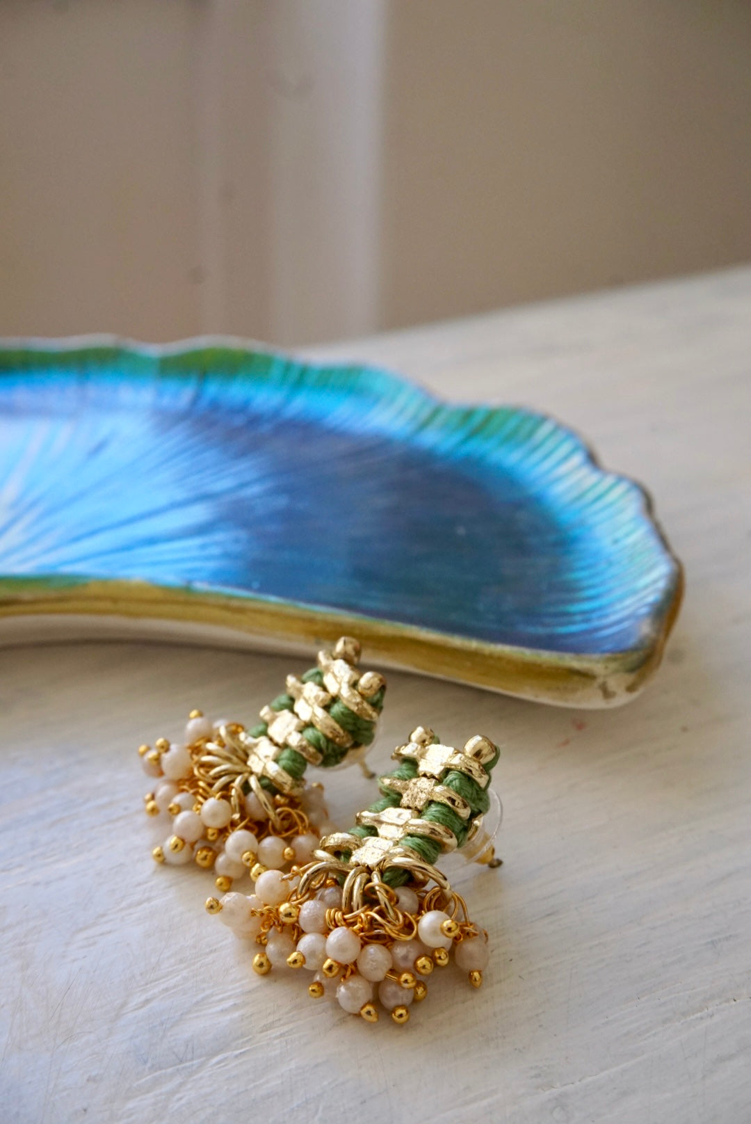 Orecchini Oro + Perle e Verde