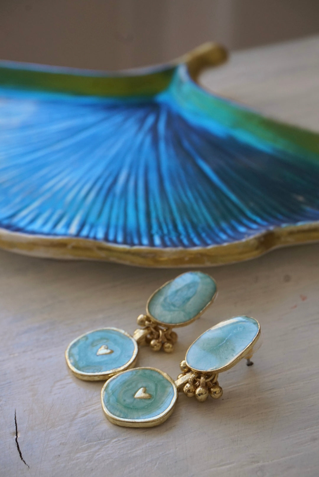Orecchini Oro + Smalto Verde Acqua