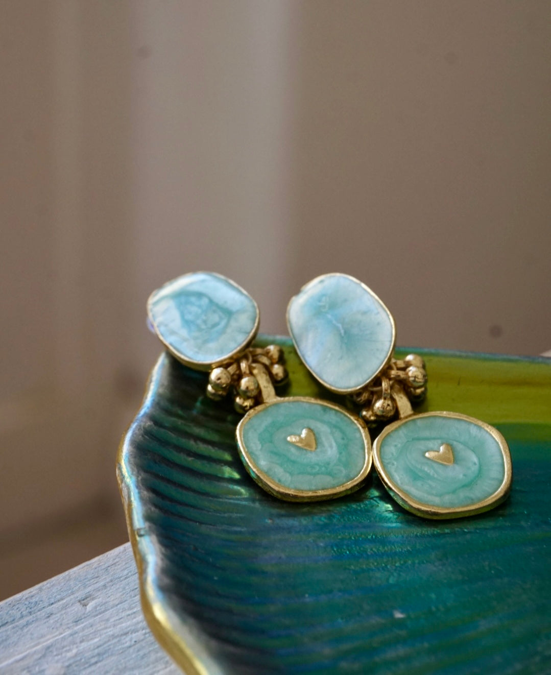 Orecchini Oro + Smalto Verde Acqua