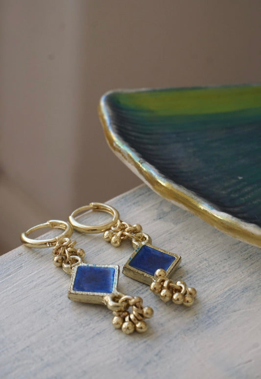 Orecchini Oro + Smalto Blu