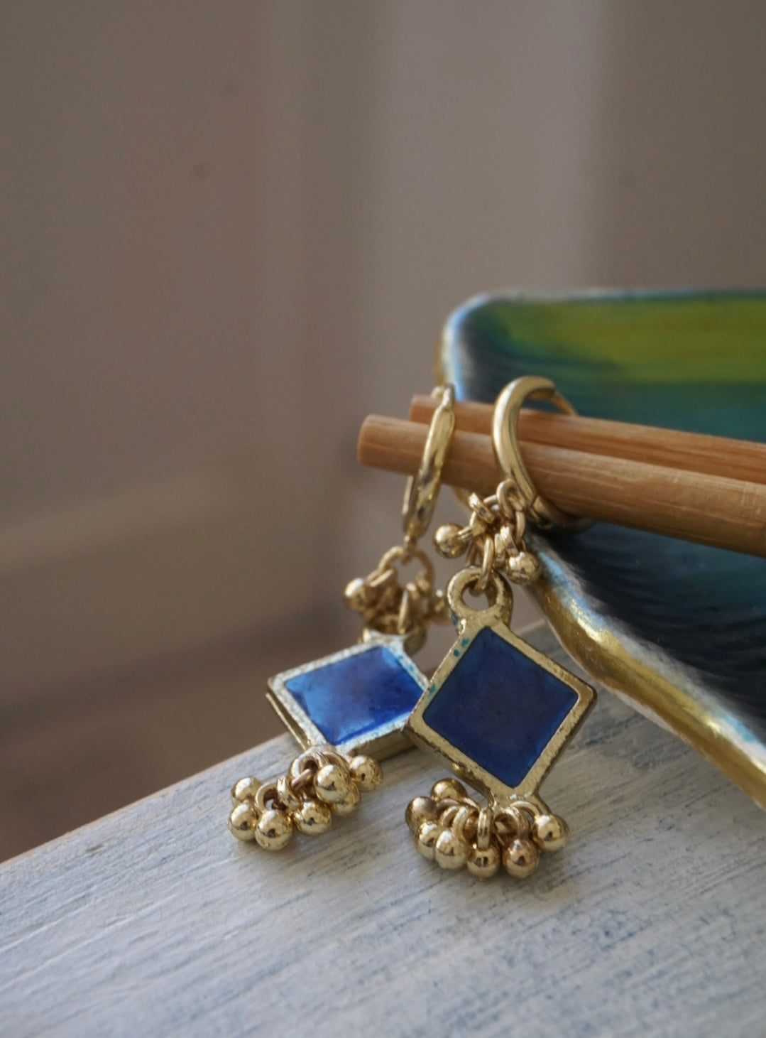 Orecchini Oro + Smalto Blu