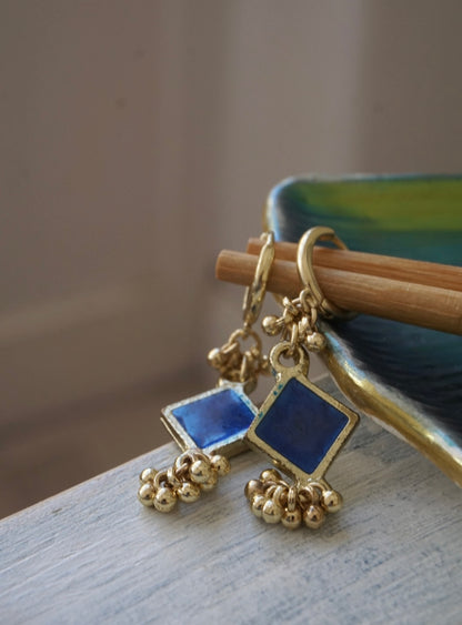 Orecchini Oro + Smalto Blu